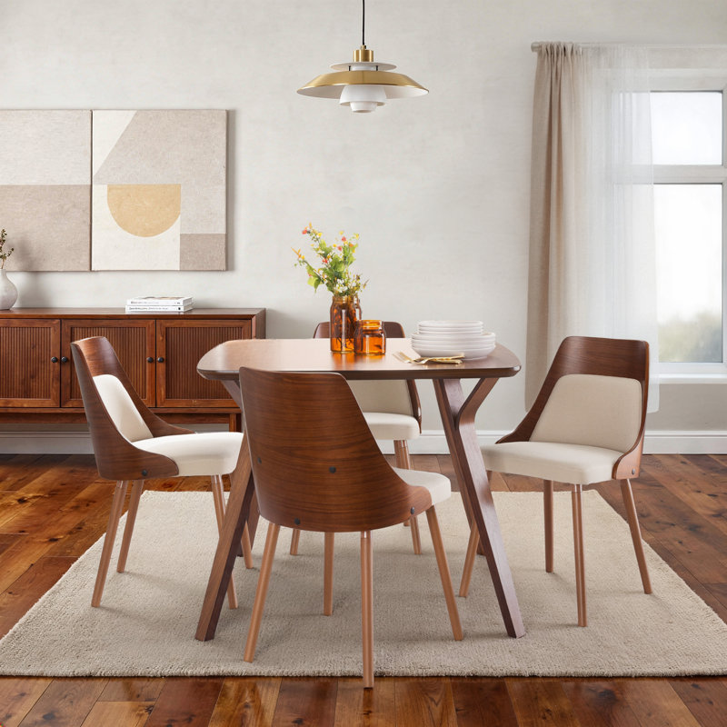 Aurika Side Chairs with Tapered Wood Legs, Cream Fabric, Walnut