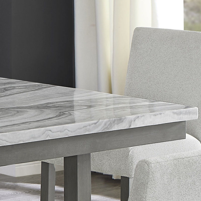 Luna 60" Rectangular Gray Faux Marble Counter Height Table With Storage Shelf & Gray Wood Legs, 37"H x 60"L x 36"W