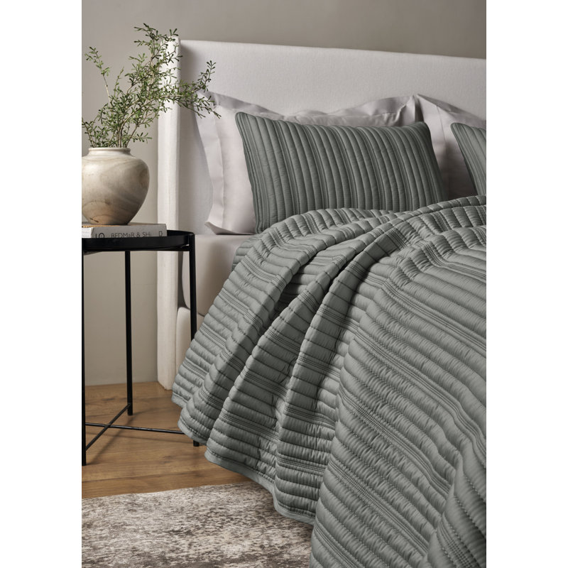 Rib Coverlet Set , King Bedspread + 2 King Shams, Slate