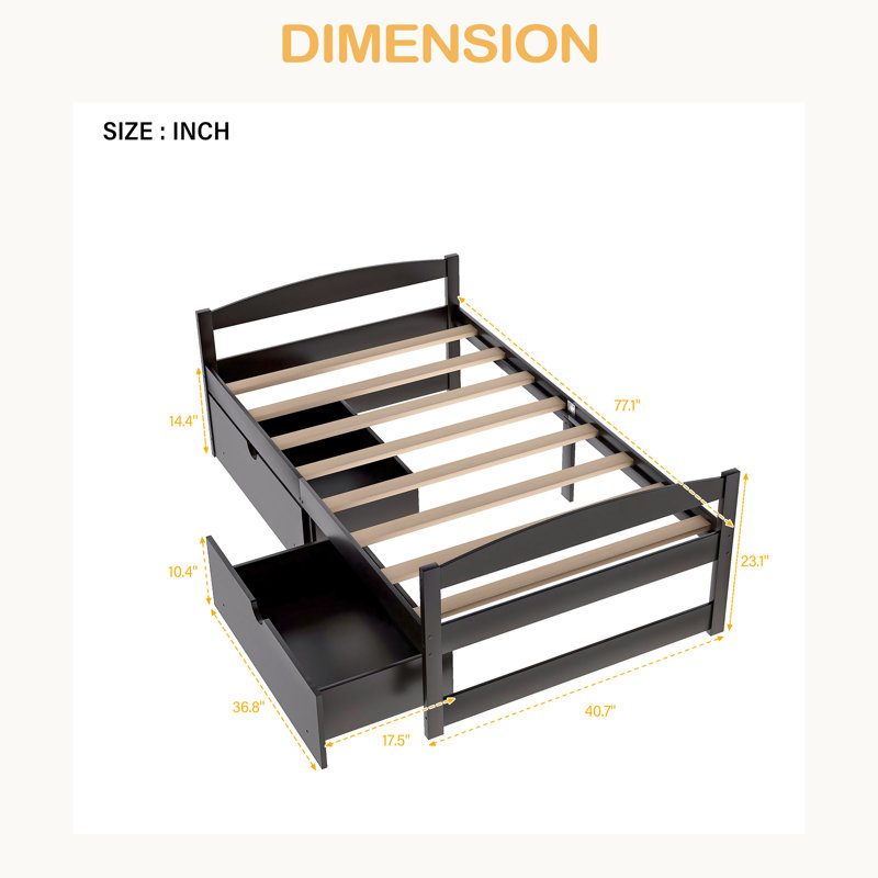 Lit plateforme simple avec deux tiroirs, Espresso