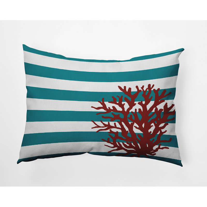Reversible Throw Pillow, Denim/White/Red Striped