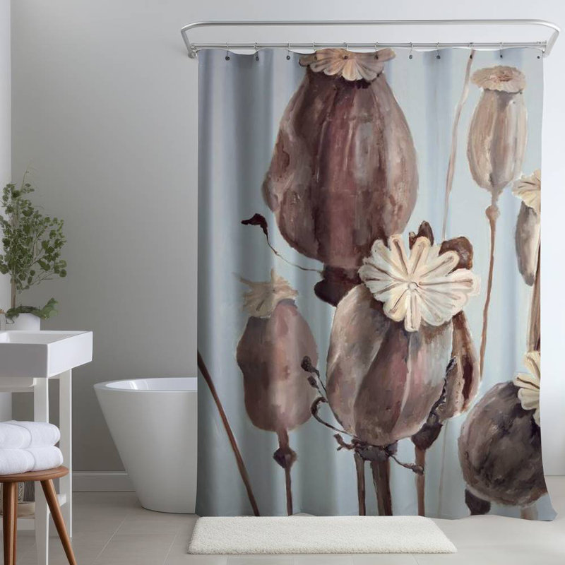 Floral – Polyester Shower Curtain, Dye Sublimation Print, 71" W × 74" L