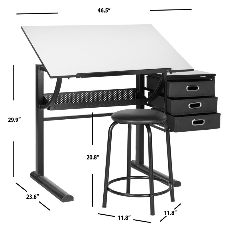 Harvard Transitional Black & White Home Office Desk with 3 Drawers