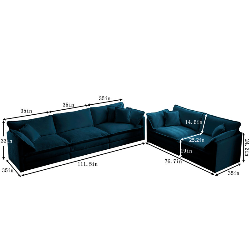 Comfy Sofa Set with Deep Seats, Blue