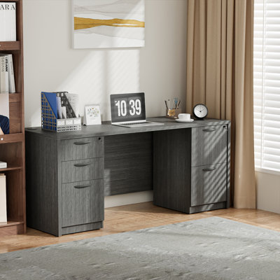 66'' Executive Desk With 2 File Cabinets, Modern Rectangular Workstation With Cable Management