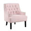 Élégante chaise d'appoint en chenille rose avec structure en bois massif et couvercle à boutons pour la décoration intérieure-387922527