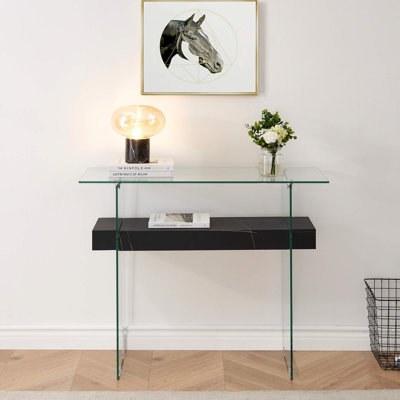 39.4" Narrow Glass Console Table with Storage