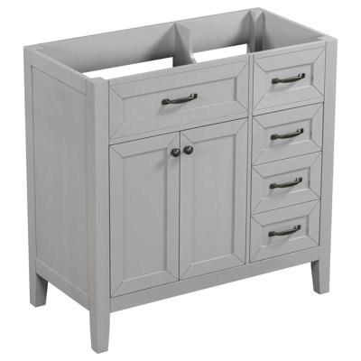 Base de meuble-lavabo 36 po, gris - bois massif et chariot à tiroirs d'apparence moderne pour un assemblage requis sans évier. Base de meuble avec avantage de tiroir.. Moderne. Autoportant.