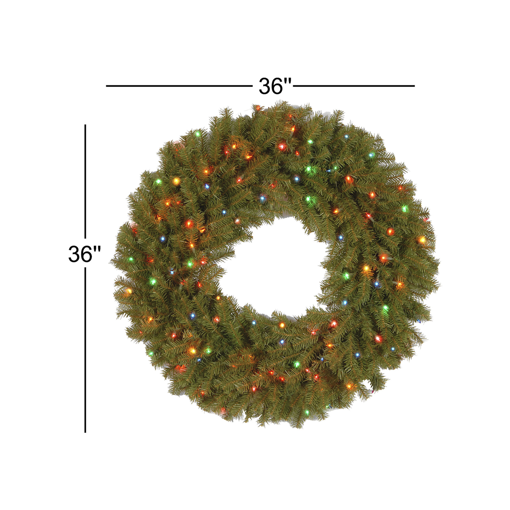  36 in. Norwood Fir Wreath, Mulit-Color Lights