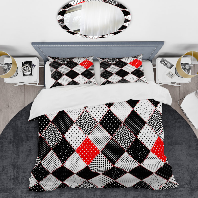 Patchwork noir et blanc - ensemble de housse de couette abstrait - polyester microfibre