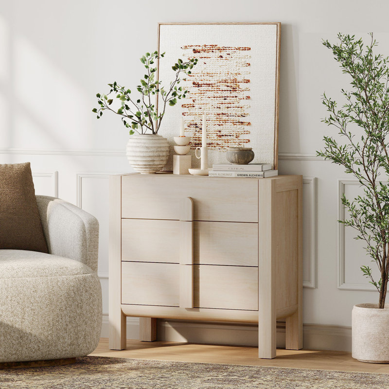 31.5" Mid-Century Modern TV Stand, Dresser With 3 Drawers, Wooden TV Console With Storage For Living Room,Bedroom, Beige