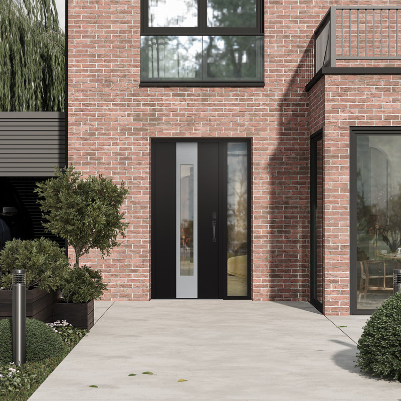 Porte d'entrée avant à panneau en acier argenté avec panneau latéral gauche Diamond, L 50 po x H 80 po, Noir, Clair