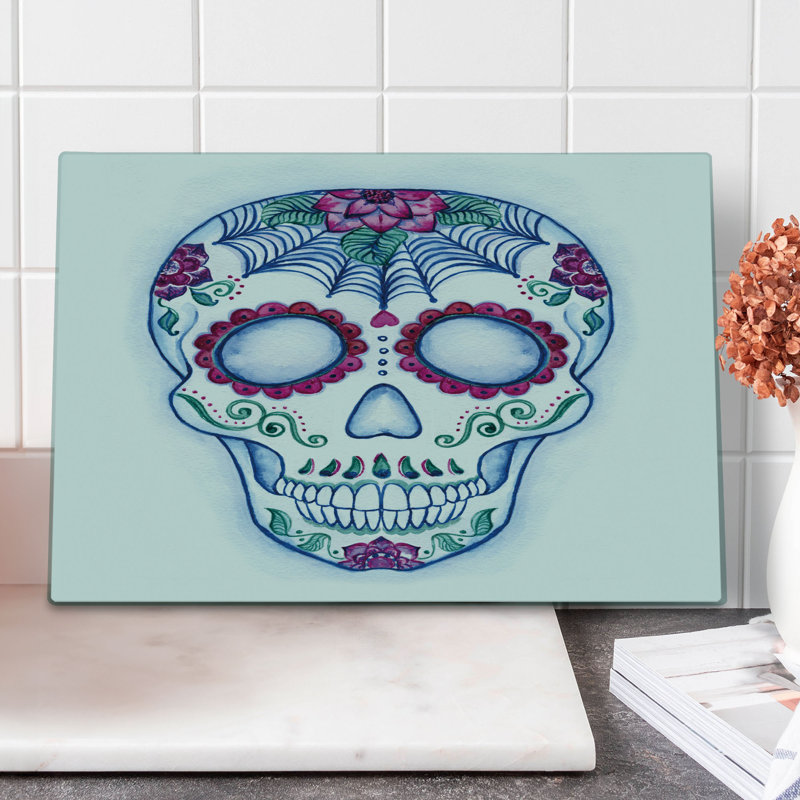 Ambesonne Sugar Skull Cutting Board Large Size Colourful Skeleton Image Multicolor