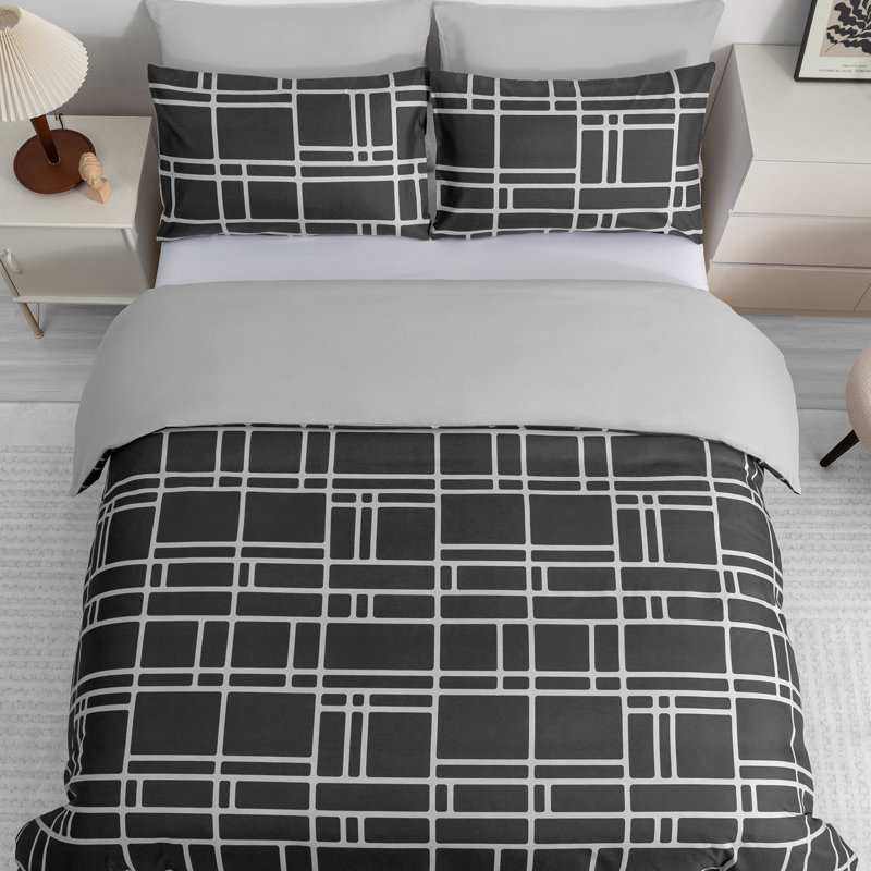 Microfiber Chequered Duvet Cover Set, Double (200cm x 200cm)