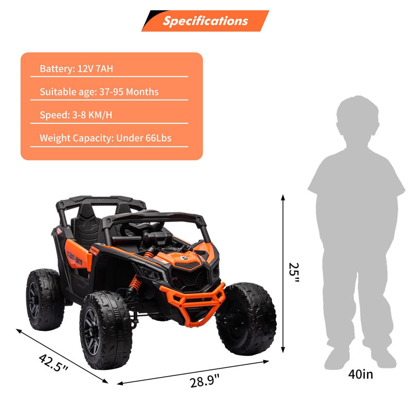 Ride On Toy, voiture 12V Ride on UTV, voiture tout-terrain électrique sous licence Can-Am, voiture Ride on Truck, Orange