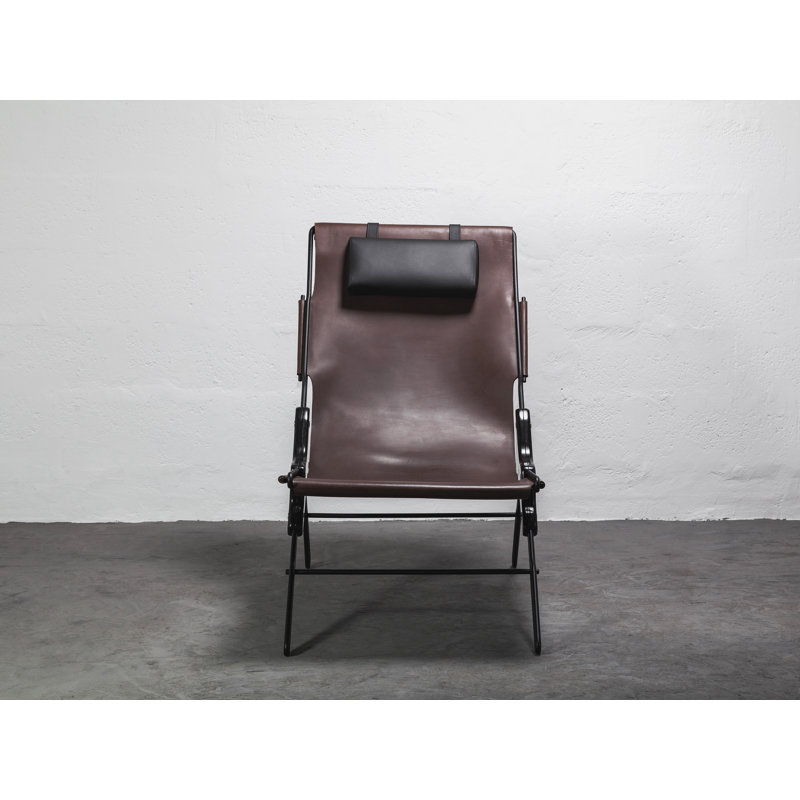 Perfidia Leather Lounge Chair, Brown Red Genuine Leather