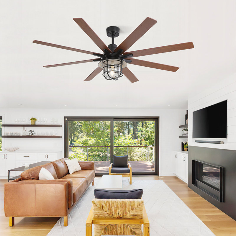 Ventilateur de plafond moderne de 66 pouces avec 8 pales, 6 vitesses, télécommande, moteur à courant continu réversible