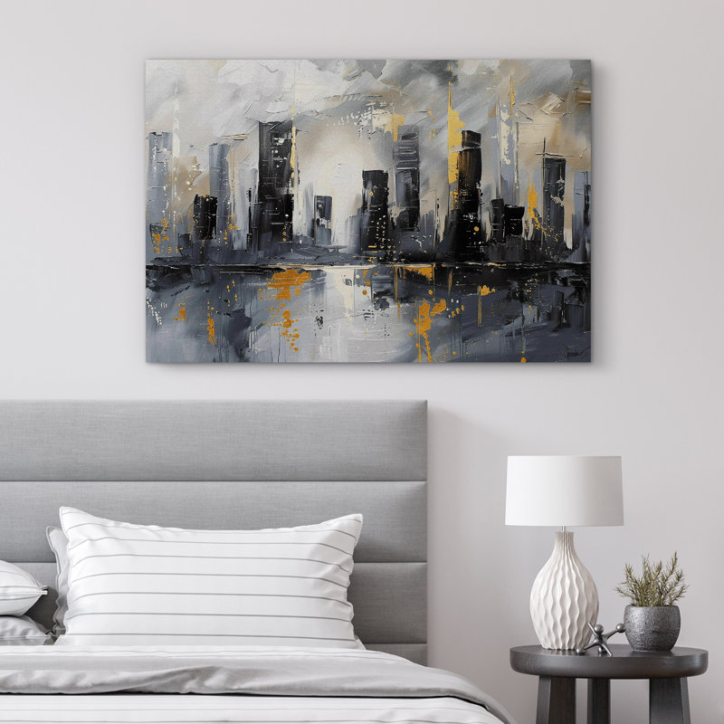 «Grey City Buildings», reproduction d'art moderne sur toile encadrée, Toile tendue, H 24 po x l 36 po