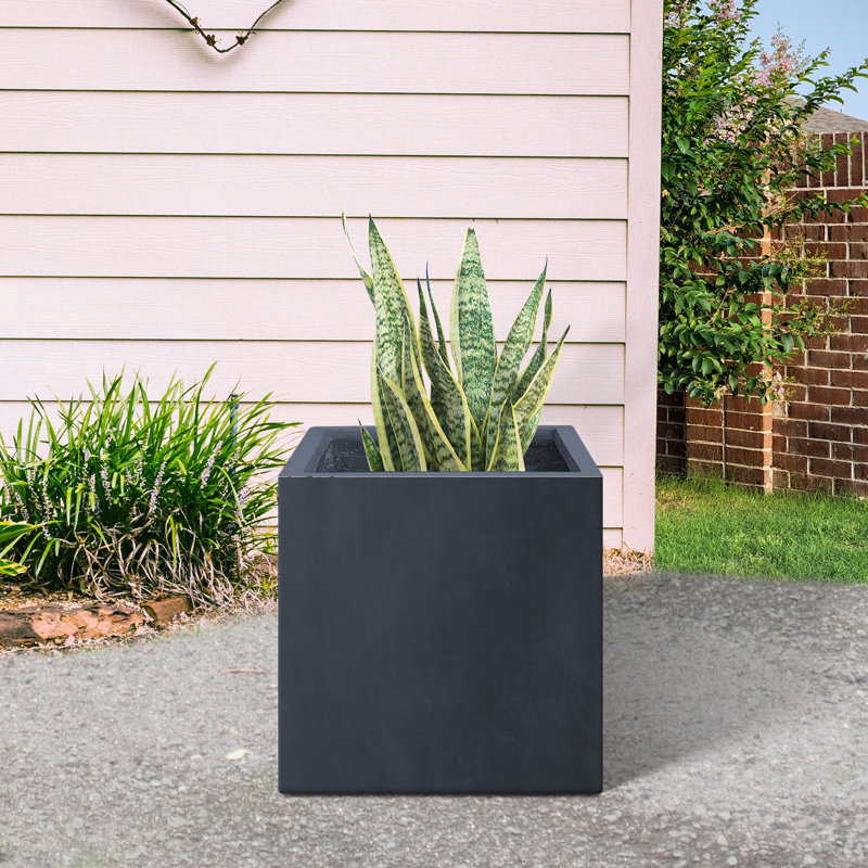 Petit pot à fleurs carré en granit de 10 po avec trous de drainage pour l'intérieur et l'extérieur, Granit