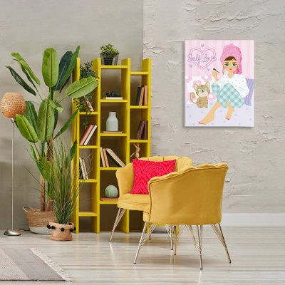 «Self Love Girl & Cat», art mural sur toile par Ilis Avilés