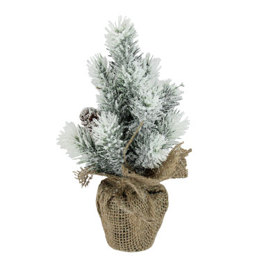Mini arbre de Noël 9 po en forme de pin en pot de toile de jute beige