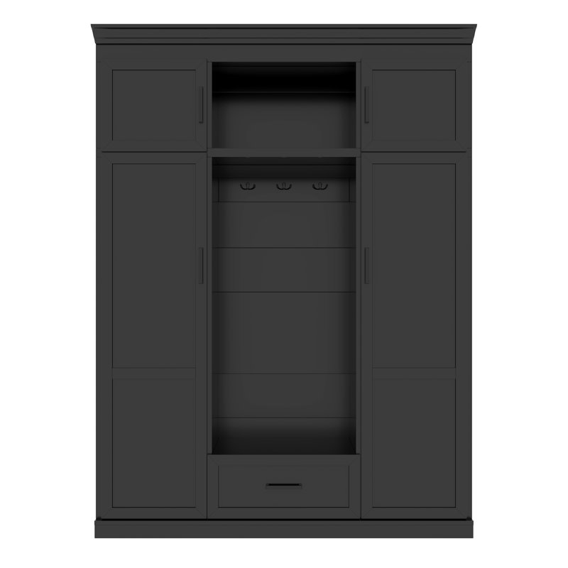 Arbre d'entrée 85,2 po avec banc et 3 crochets, armoire de rangement moderne avec 4 portes, 1 tiroir et tablettes réglables pour le couloir, le vestibule et le salon