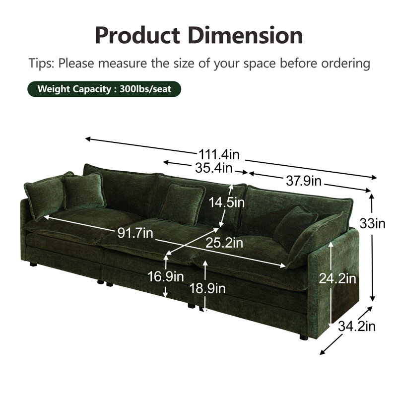Sofa Set Of 2 Chenille Couch, 2+3 Seater Sofa Set Deep Seat Sofa, Modern Sofa Set For Living Room, Green