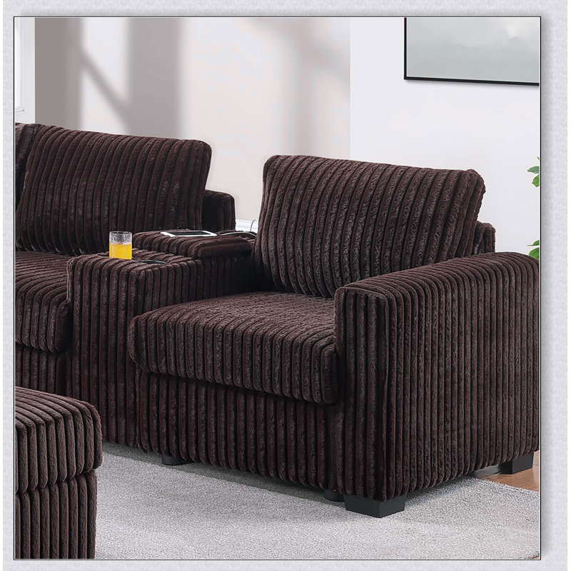 Ensemble de canapé d'angle contemporain 4 pièces en forme de L avec porte-gobelet USB, dossier rembourré et pouf cocktail pour salons modernes
