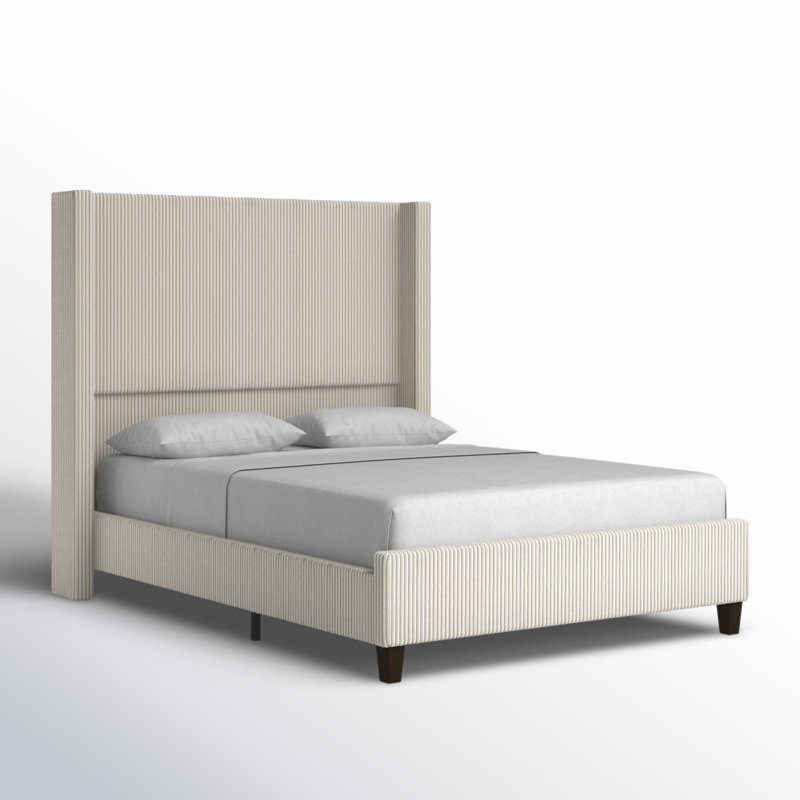 Cream Queen Corduroy Upholstered Bed with Wingback Headboard