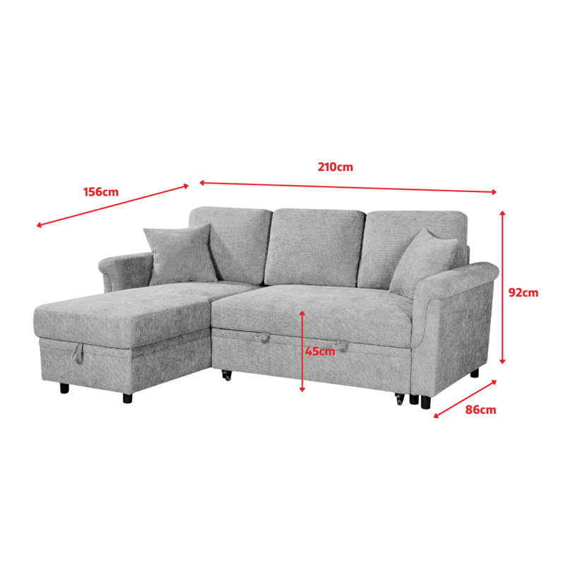 Advika 4 Seater Sofa Bed, Left Hand Facing, Green
