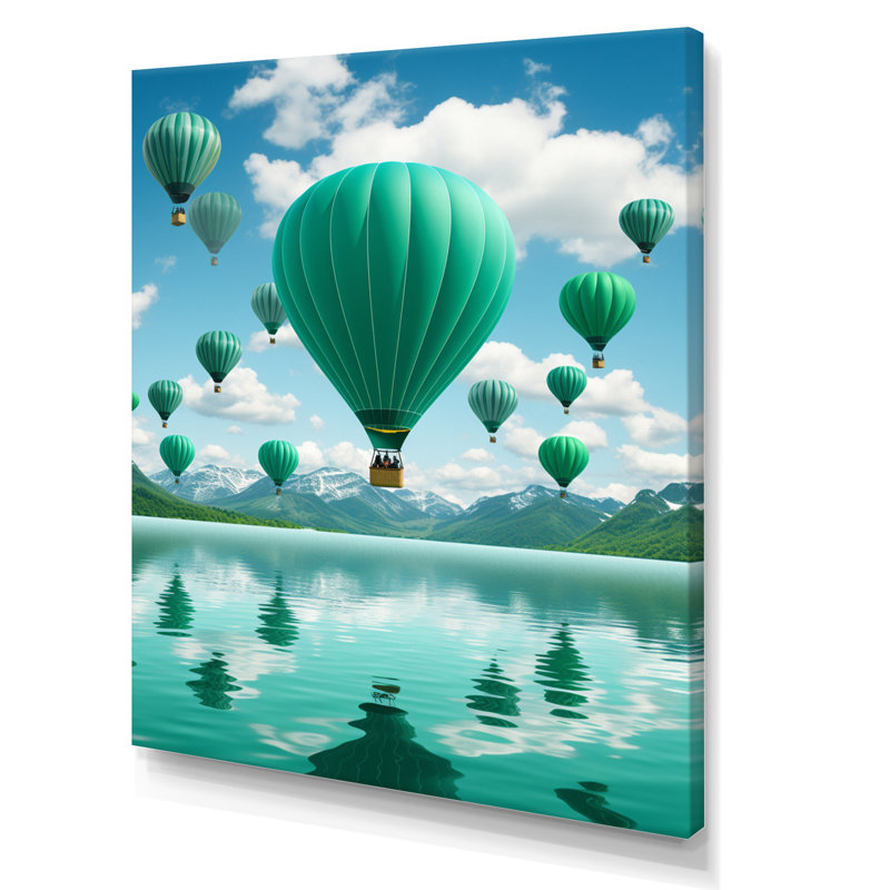 «Lamarche Teal Hot Air Ballons Collage», reproduction sur toile, H 40 po x l 30 po x P 1,5 po, Toile tendue