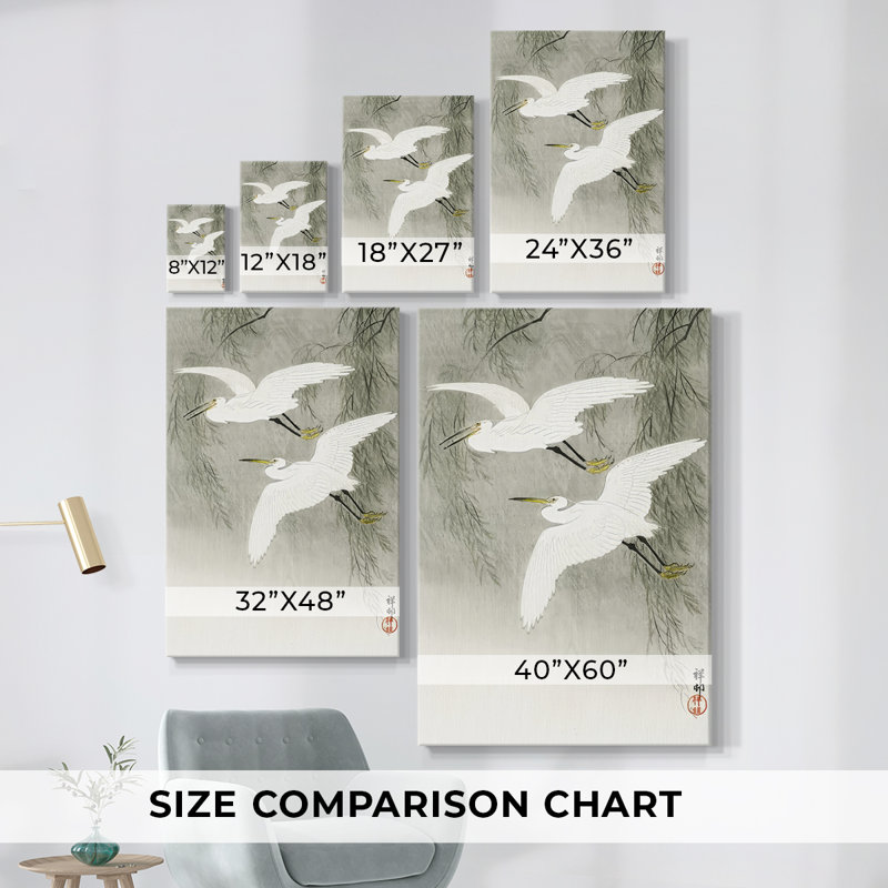 Koson's Flying Herons I -Gallery Wrapped Cavas, 18" H x 12" W