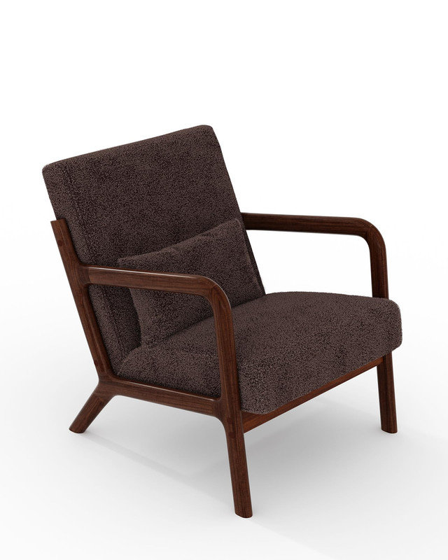 Chaise d'appoint Sherpa avec coussin lombaire, fauteuil de lecture Mid-Century moderne en bois massif, Sherpa brun