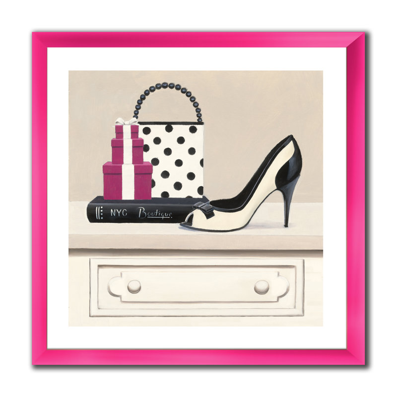 «Fashion Stiletto and Glamour Polka Purse», reproduction sur toile encadrée, H 30 po x l 30 po x P 1 po, Encadré rose