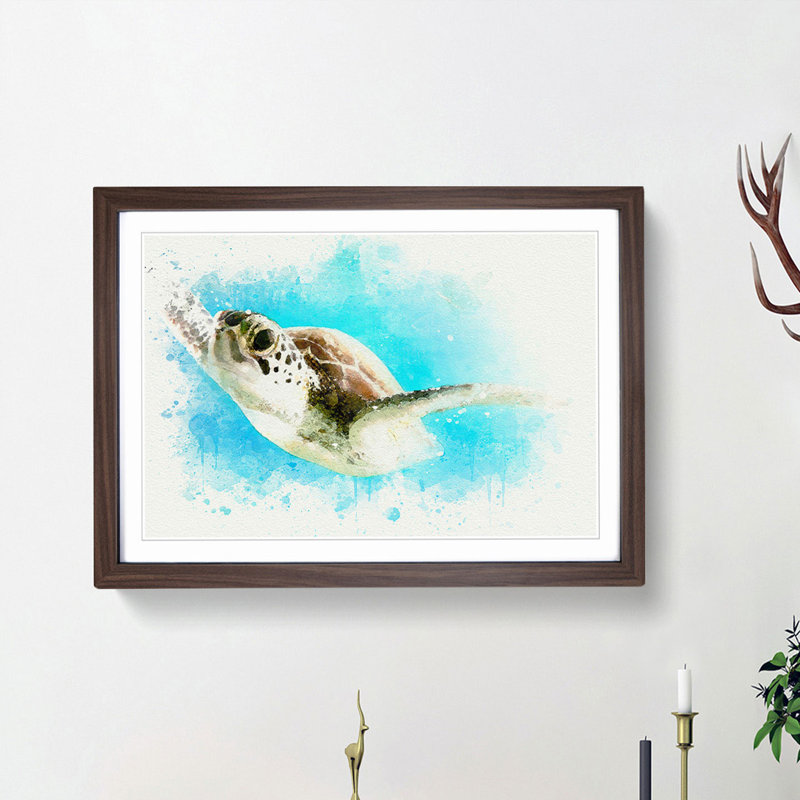 Green Turtle in Abstract - Picture Frame Graphic Art Print, Walnut Framed, 36cm H x 48cm W x 2cm D