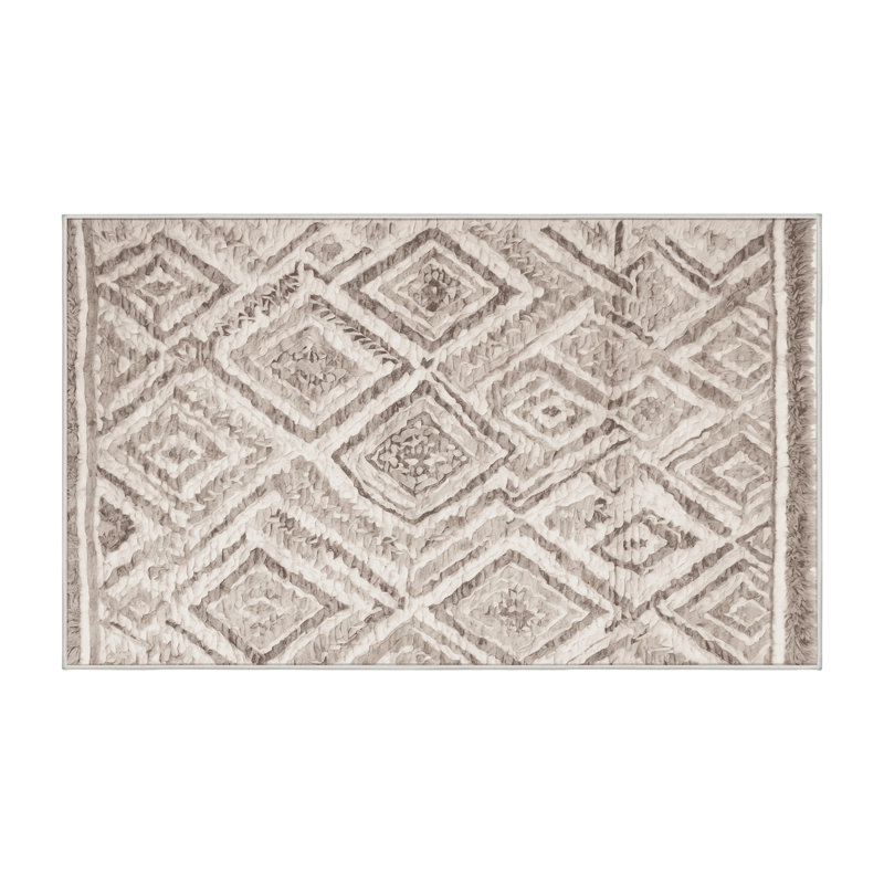Machine Washable Beige Area Rug, Rectangle 4' x 6'