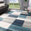 Tapis bleu sarcelle et gris tissé à la machine 5 pi x 8 pi Patchwork