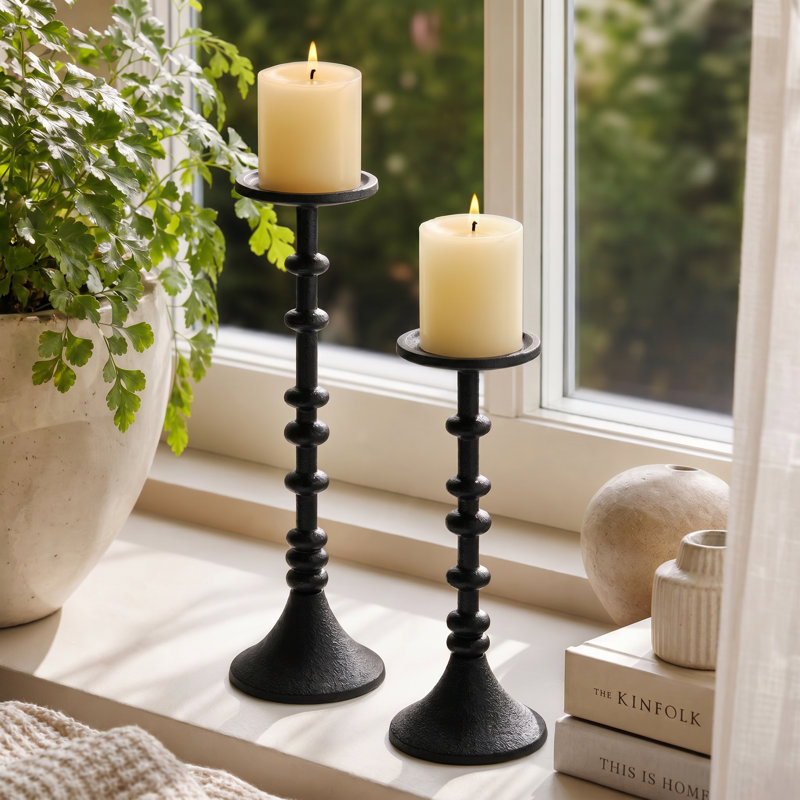 Ensemble de 2 porte-bougies en fer noir, chandeliers décoratifs pour table de salle à manger, manteau de cheminée et salon
