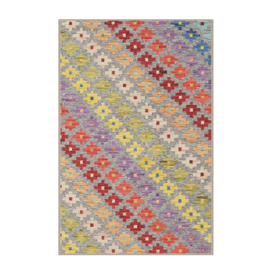 Tapis contemporain rouge / vert / bleu