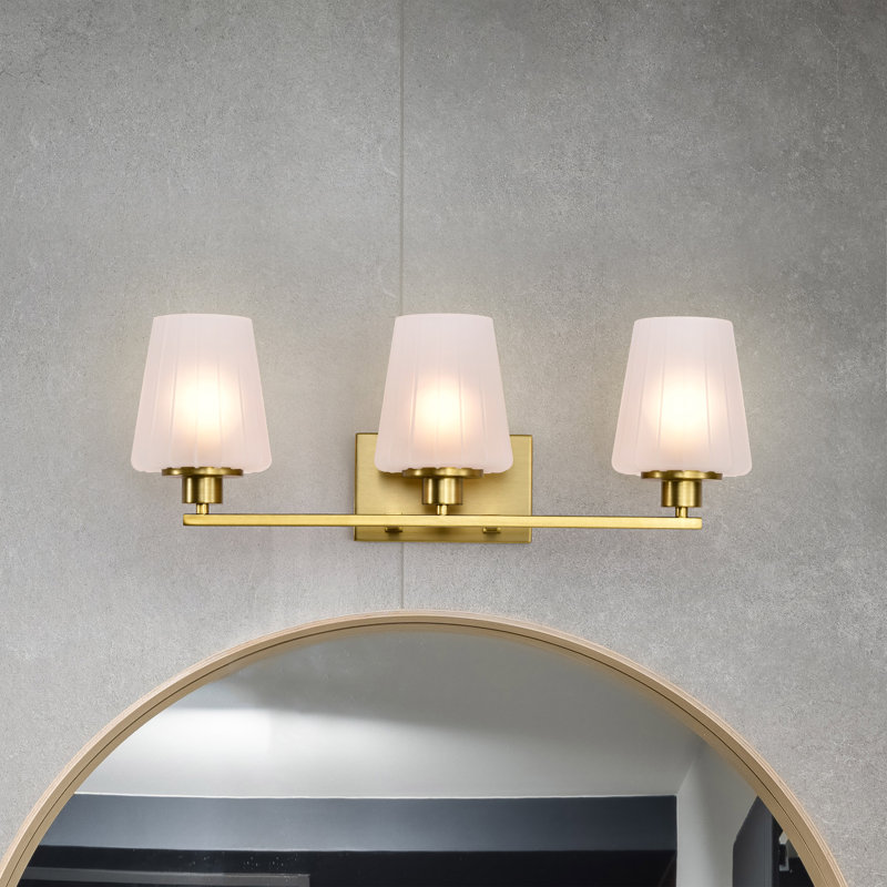 Sroka - Vanity - Etched Glass, Vintage Brass, 24" Width, 3 Lights