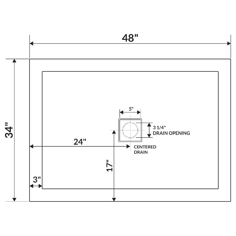Base de douche à triple seuil à triple seuil 48" x 34", Centre