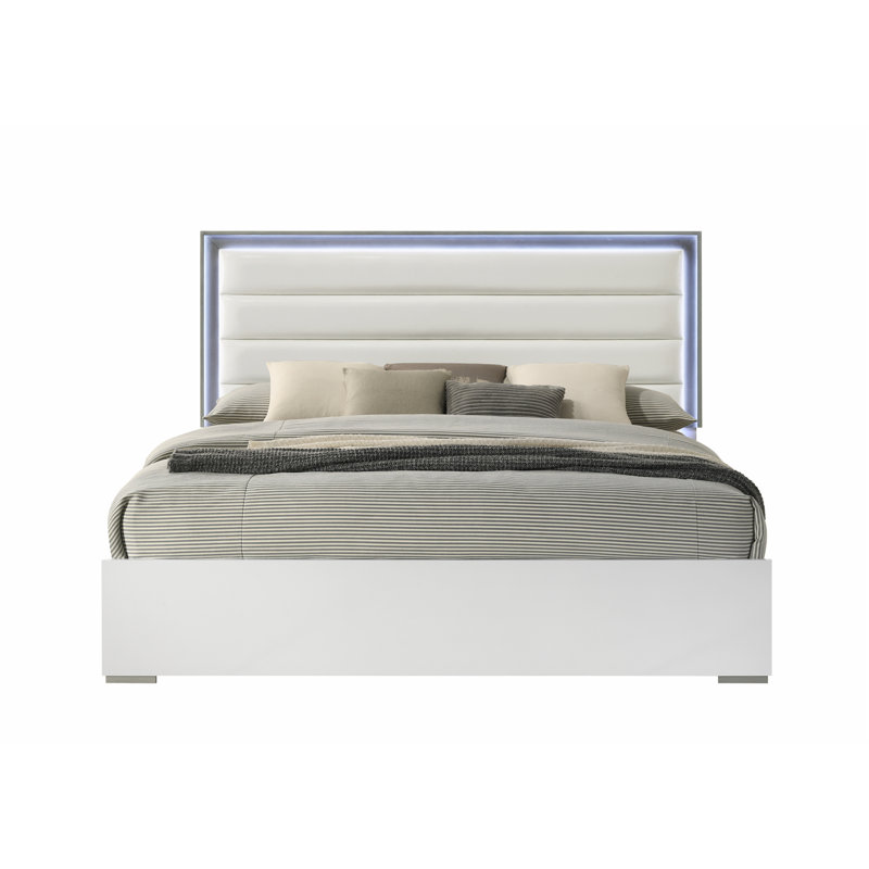 Ensemble de chambre à coucher 4 pièces avec tête de lit à DEL, ensemble de chambre à coucher à cadre en bois pour chambre d'amis, chambre à coucher