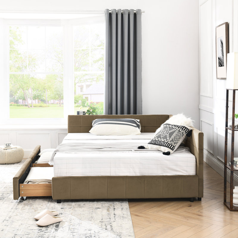 Lit de jour rembourré en velours brun avec accoudoirs - Confortable et élégant pour la décoration de salon de chambre à coucher
