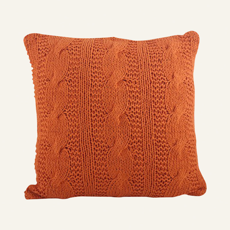 Aryaz Cable Knit Cotton Feather Throw Pillow, Tangerine