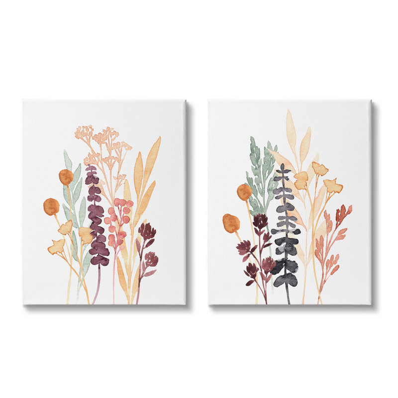"Woodland Botanical Herb Sprigs" par Annie Warren - ensemble de 2 peintures sur toile tendue, H 20 po x l 16 po x P 1,5 po