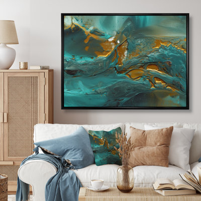 Golden Sunshine Wild Turquoise River Abstract - Art abstrait, peinture murale, salon