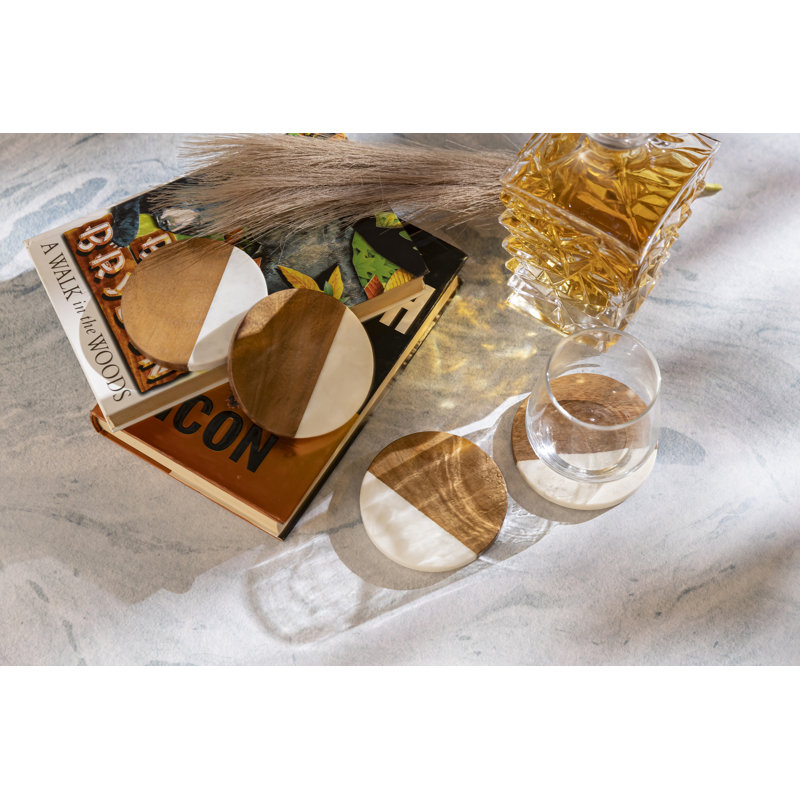 Ensemble de 4 sous-verres en bois et marbre