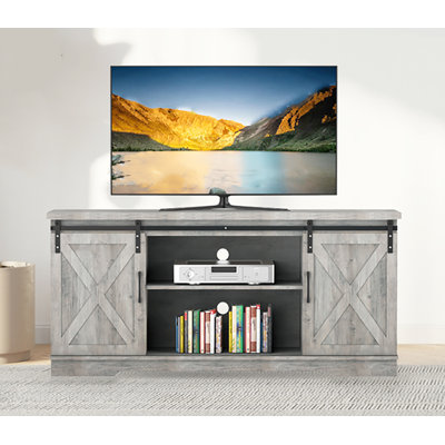 Entertainment Center With Storage And Sliding Barn Doors, Modern Media Tv Console by Gracie Oaks