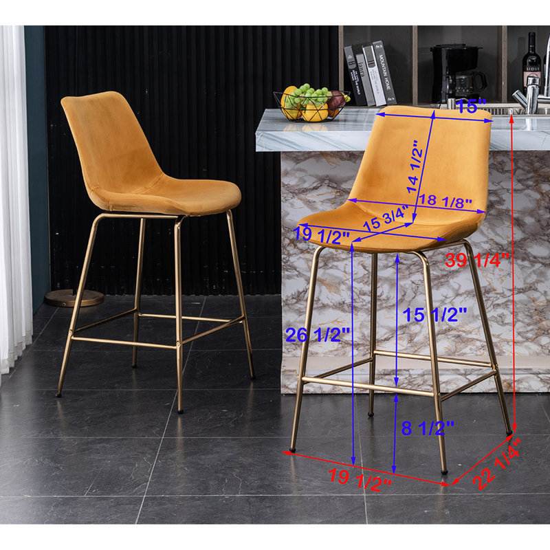 Tabouret 26,50 "à hauteur de comptoir en velours rouge - à la mode et confortable