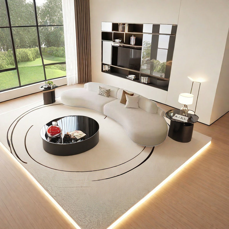 Canapé de style crème semi-circulaire à arc, 3, H 27,56 po x l 82,68 po x P 35,43 po